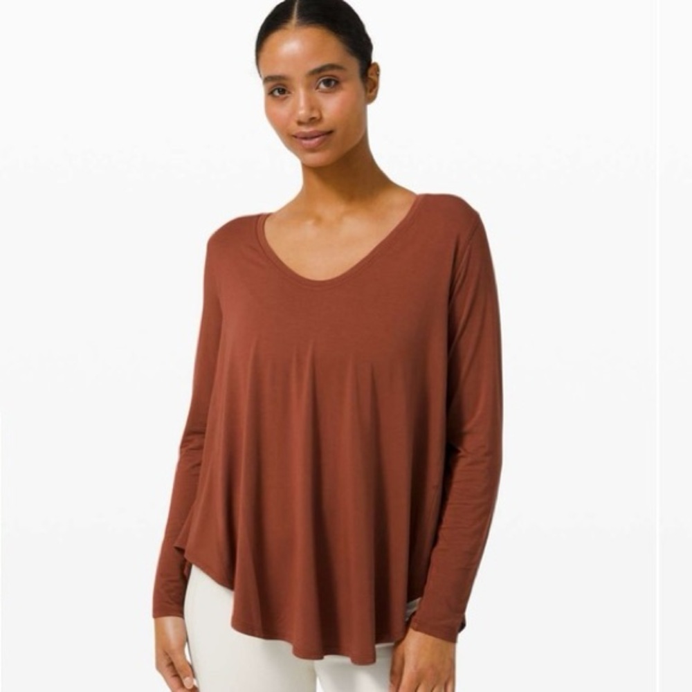 Girlfriend Collective Rust Long Sleeve Scoop Neck Flowy Top NWOT